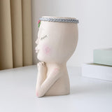 Maxbell Planter Pot Closed Eyes Outdoor Bowl Tabletop Decorative Face Shape Ornament White