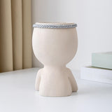 Maxbell Planter Pot Closed Eyes Outdoor Bowl Tabletop Decorative Face Shape Ornament White