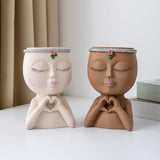 Maxbell Planter Pot Closed Eyes Outdoor Bowl Tabletop Decorative Face Shape Ornament White