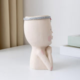 Maxbell Planter Pot Closed Eyes Outdoor Bowl Tabletop Decorative Face Shape Ornament White