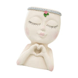 Maxbell Planter Pot Closed Eyes Outdoor Bowl Tabletop Decorative Face Shape Ornament White