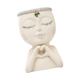Maxbell Planter Pot Closed Eyes Outdoor Bowl Tabletop Decorative Face Shape Ornament White