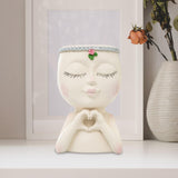 Maxbell Planter Pot Closed Eyes Outdoor Bowl Tabletop Decorative Face Shape Ornament White