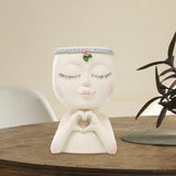 Maxbell Planter Pot Closed Eyes Outdoor Bowl Tabletop Decorative Face Shape Ornament White