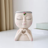 Maxbell Planter Pot Closed Eyes Outdoor Bowl Tabletop Decorative Face Shape Ornament White