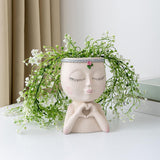 Maxbell Planter Pot Closed Eyes Outdoor Bowl Tabletop Decorative Face Shape Ornament White