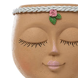 Maxbell Planter Pot Closed Eyes Outdoor Bowl Tabletop Decorative Face Shape Ornament Brown