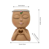 Maxbell Planter Pot Closed Eyes Outdoor Bowl Tabletop Decorative Face Shape Ornament Brown