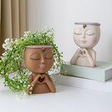 Maxbell Planter Pot Closed Eyes Outdoor Bowl Tabletop Decorative Face Shape Ornament Brown
