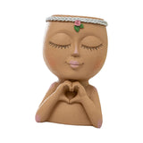 Maxbell Planter Pot Closed Eyes Outdoor Bowl Tabletop Decorative Face Shape Ornament Brown
