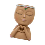 Maxbell Planter Pot Closed Eyes Outdoor Bowl Tabletop Decorative Face Shape Ornament Brown