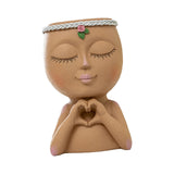 Maxbell Planter Pot Closed Eyes Outdoor Bowl Tabletop Decorative Face Shape Ornament Brown