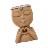 Maxbell Planter Pot Closed Eyes Outdoor Bowl Tabletop Decorative Face Shape Ornament Brown