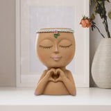 Maxbell Planter Pot Closed Eyes Outdoor Bowl Tabletop Decorative Face Shape Ornament Brown