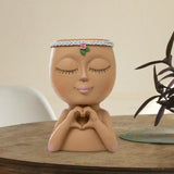 Maxbell Planter Pot Closed Eyes Outdoor Bowl Tabletop Decorative Face Shape Ornament Brown