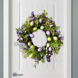 Maxbell 35cm Flower Wreath Hanging Easter Eggs Wreath for Living Room Holidays