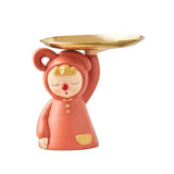 Maxbell Modern Clown Figurine Holding Tray Candy Dish Organizer for Bar Home Decor Orange