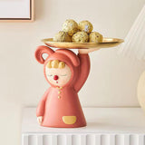 Maxbell Modern Clown Figurine Holding Tray Candy Dish Organizer for Bar Home Decor Orange