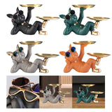 Maxbell Chic Resin French Bulldog Statue 2 Metal Trays with Glasses Home Decor Black
