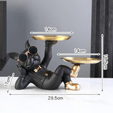 Maxbell Chic Resin French Bulldog Statue 2 Metal Trays with Glasses Home Decor Black