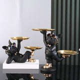 Maxbell Chic Resin French Bulldog Statue 2 Metal Trays with Glasses Home Decor Black