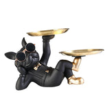 Maxbell Chic Resin French Bulldog Statue 2 Metal Trays with Glasses Home Decor Black