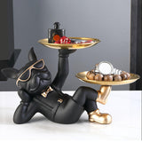 Maxbell Chic Resin French Bulldog Statue 2 Metal Trays with Glasses Home Decor Black