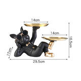 Maxbell Chic Resin French Bulldog Statue 2 Metal Trays with Glasses Home Decor Black