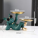 Maxbell Chic Resin French Bulldog Statue 2 Metal Trays with Glasses Home Decor Green