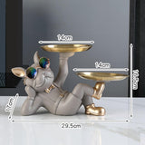 Maxbell Chic Resin French Bulldog Statue 2 Metal Trays with Glasses Home Decor Beige