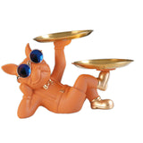 Maxbell Chic Resin French Bulldog Statue 2 Metal Trays with Glasses Home Decor Orange