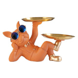 Maxbell Chic Resin French Bulldog Statue 2 Metal Trays with Glasses Home Decor Orange