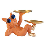 Maxbell Chic Resin French Bulldog Statue 2 Metal Trays with Glasses Home Decor Orange
