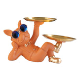 Maxbell Chic Resin French Bulldog Statue 2 Metal Trays with Glasses Home Decor Orange