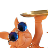 Maxbell Chic Resin French Bulldog Statue 2 Metal Trays with Glasses Home Decor Orange