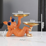Maxbell Chic Resin French Bulldog Statue 2 Metal Trays with Glasses Home Decor Orange