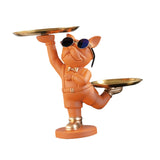 Maxbell Dog Storage Tray Statue Candy Dish Figurines for Table Apartment Decoration orange