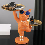 Maxbell Dog Storage Tray Statue Candy Dish Figurines for Table Apartment Decoration orange