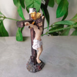 Maxbell Jesus Statue Cross Figurine Resin Craft for Chapel Decor Housewarming Gifts