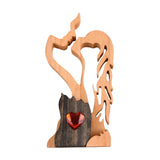 Maxbell Handmade Pine wood Kiss Statue Figurine Indoor Decor Delicate Romantic