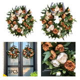 Maxbell Round Artificial Floral Peony Garland Front Door Wreath Realistic Durable 35CM