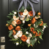 Maxbell Round Artificial Floral Peony Garland Front Door Wreath Realistic Durable 35CM