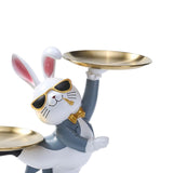 Maxbell Rabbit Statue with Storage Tray Bunny Figurine Animal Sculpture Key Holder Gray