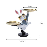 Maxbell Rabbit Statue with Storage Tray Bunny Figurine Animal Sculpture Key Holder Gray