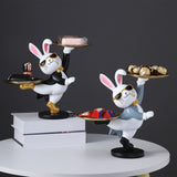 Maxbell Rabbit Statue with Storage Tray Bunny Figurine Animal Sculpture Key Holder Gray