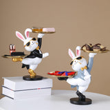 Maxbell Rabbit Statue with Storage Tray Bunny Figurine Animal Sculpture Key Holder Gray