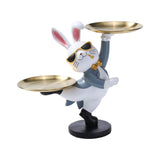 Maxbell Rabbit Statue with Storage Tray Bunny Figurine Animal Sculpture Key Holder Gray