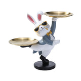 Maxbell Rabbit Statue with Storage Tray Bunny Figurine Animal Sculpture Key Holder Gray