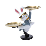 Maxbell Rabbit Statue with Storage Tray Bunny Figurine Animal Sculpture Key Holder Gray