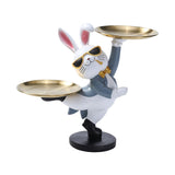 Maxbell Rabbit Statue with Storage Tray Bunny Figurine Animal Sculpture Key Holder Gray